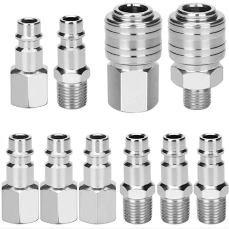 10 stk. 1/4" BSP Kompressor Konnektor, Trykluft Hurtigkoblinger til Kompressorslange Pneumatisk Konnektor