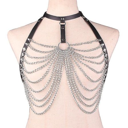 Læder Body Harness Kæde BH Top Bryst Talje Bælte Heks Gotisk Punk Mode Metal Pige Festival Smykker Tilbehør
