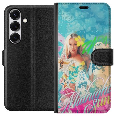 Kompatibelt Lommeboketui til Samsung Galaxy S25 Eventyrverden med Steve, Creeper og dyr i fargerik blokkgrafikk