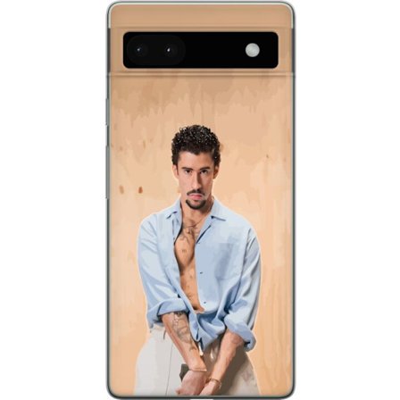 Yhteensopiva Puhelinkuori Google Pixel 6a Bad Bunny Super Bowl-inspiroima grafiikka, jossa NFL-trofe ja San Franciscon silta urheilusuunnittelussa