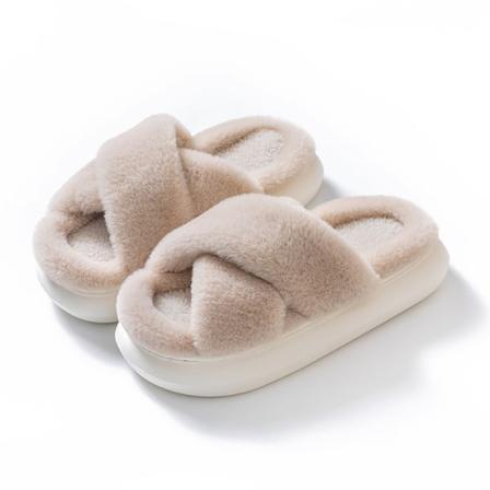 Cross Cotton Tøfler Innendørs Varmtøfler Vinter Varm Hjem Plysj Tøfler Khaki-EVA 38-39(fit 37-38)