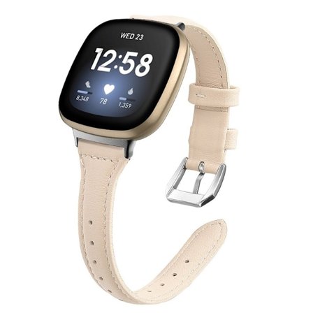 Fitbit Versa 3 T-Shape äkta läder klockarmband - Beige