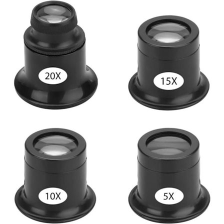 4 stk. Juvelerluper Sett - 5X, 10X, 15X, 20X Forstørrelsesglass for Klokke- og Urreparasjon, Bærbare Øyeluper
