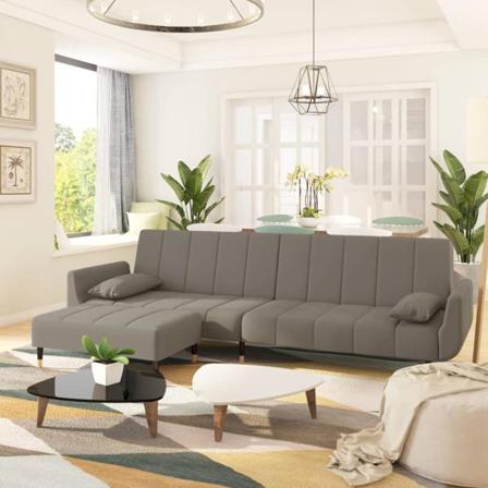 Vidaxl Bäddsoffa 2-sits Med Pall & Två Kuddar Ljusgrå Tyg Grå