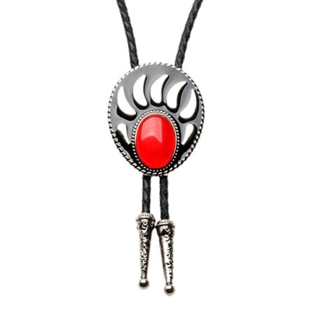 Bolo Tie med björnfångst och ädelsten i keltisk parterre-stil Röd