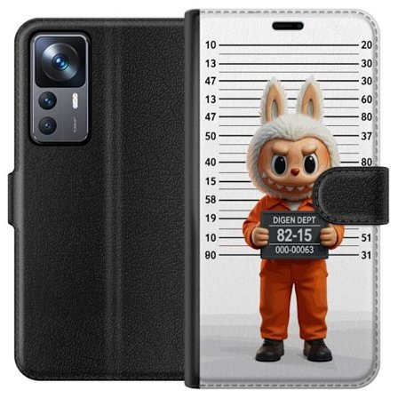 Kompatibel Tegnebogsetui til Xiaomi Xiaomi 12T Pro Sød tegnet kaninfigur i fængselsklæder med fangenummer mod baggrund med længdemåling