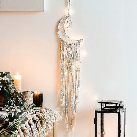 Makramee seinävaate LED-valolla, kuu unelma sieppari kudottu