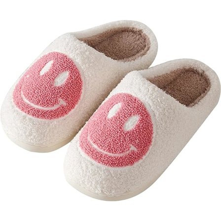 Kvinners smilende ansikt tøfler Retro familie sklisikker plysj ull li