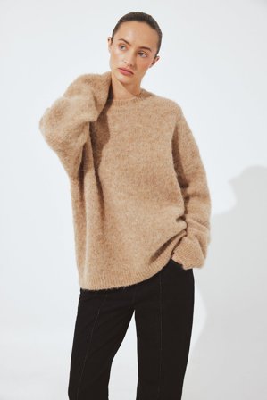 Premium Selection - Oversized strikket genser i alpakkablanding - Premium kvalitet - Beige - L
