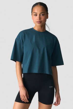 ICANIWILL - Everyday Cotton Cropped T-shirt Dark Dusty Teal - Damen - ICIW