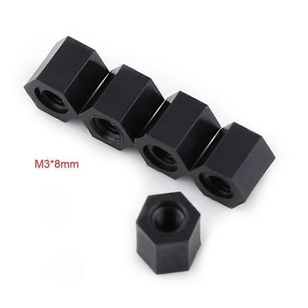 100 stk. Svart PA66 M3 Hunn x M3 Hunn Sekskantet Gjenget Avstandsstykke (M3*8)