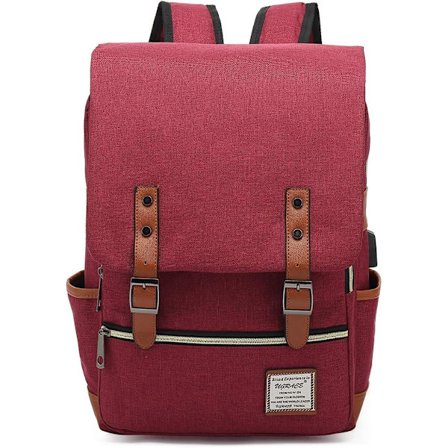 Vintage ryggsäck för bärbar dator med USB-laddningsport, elegant vattenavvisande