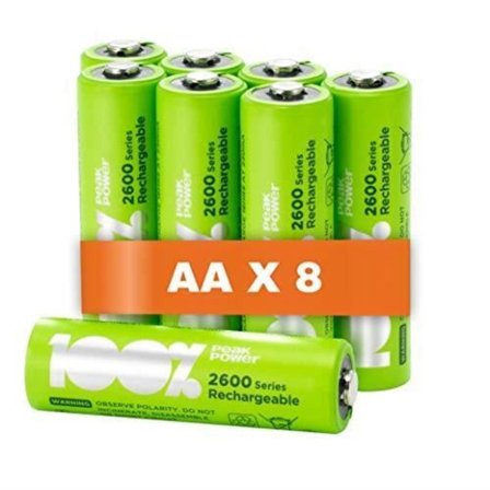 AA uppladdningsbara batterier - Paket med 8 batterier | 100 % PEAKPOWER | AA LR6 uppladdningsbara batterier 1,2v Minh 2300 mAh - Förladdade