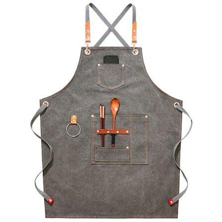 (Harmaa) Korkealaatuinen cowboy-esiliina taskuilla kampaajalle, maalaajalle