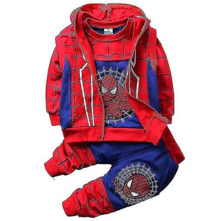 Barn Pojkar Spiderman träningsoverall Set Sport Sweatshirt + Väst + Byxor Outfit Kostym Casual Spider-man Costume-r Blue 12-24 Months