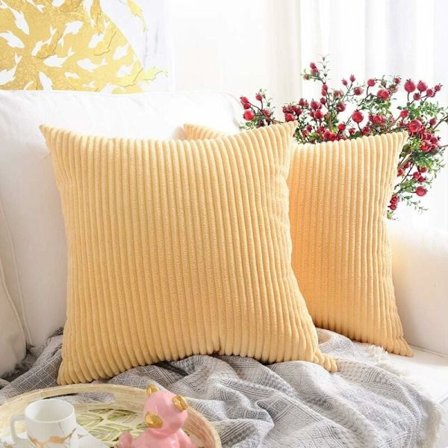 45 cm Vaaleankeltainen Raidallinen Tyyny ja Tyynyliinasetti, 2 kpl