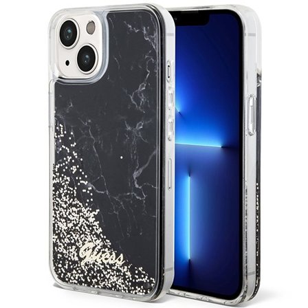 Guess Liquid Glitter Marble -kotelo iPhone 14:lle - musta