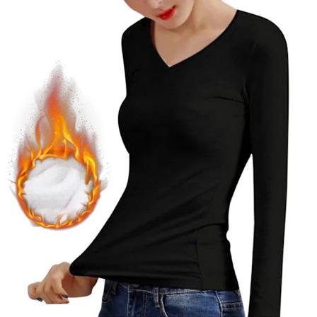 Höst/Vinter Långärmade Toppar Kvinnor O/V Hals Rundhals T-shirt Svart Vit Basic Casual T-shirt Slim Fit Termisk Underkläder Black V neck XL