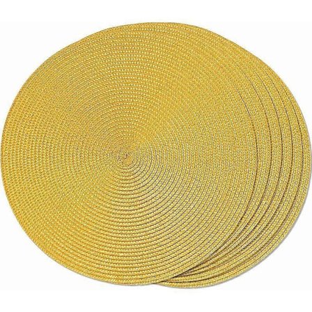 Matsalsbord set med 6 gula runda flätade bordstabletter för matbord halkfria vävda tvättbara bordstabletter 38 cm