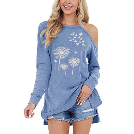 Dam T-shirt Top Polo Shirts Summer Print Off Shoulder Long Sl