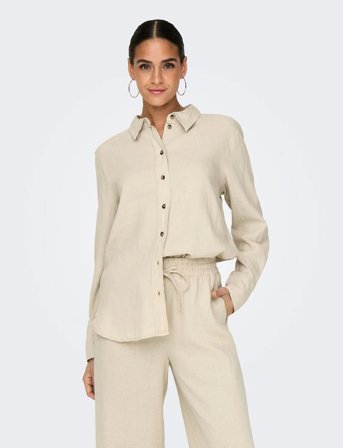 JDY Jdysay L/S Linen Loose Shirt Wvn Noos - Beige - XS