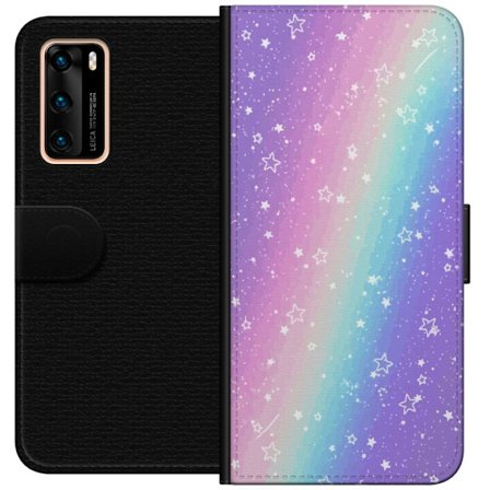 Kompatibelt Lommeboketui til Huawei P40 Rainbow-farget pastellbakgrunn med hvite stjerner og gnistrende prikker i myk overgang