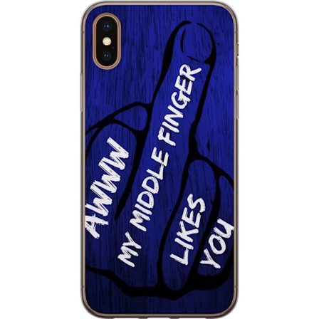 Kompatibelt Mobildeksel til Apple iPhone XS Max Mørk typografisk illustrasjon med hjerteform og budskap om vennskap mot dyp blå tretekstur