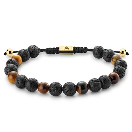 8 mm Sanatio | Bransoletka z tygrysim okiem i kamieniem lawowym dla mężczyzn - Bransoletki z koralików
