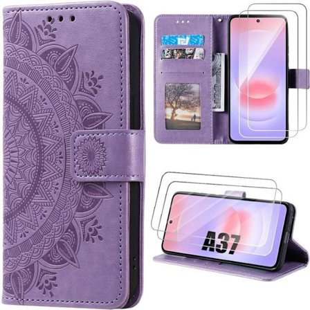 Coque Synthécuir - BOOLING - til Samsung Galaxy A37 5G - Lilla Mandala Mønster - 2 Tempererede Glas