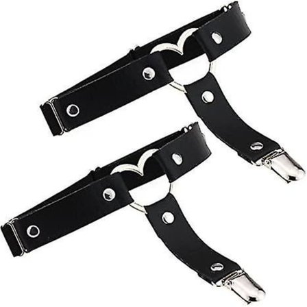 Justerbare lærstropper for lår til kvinner, hjerteformede benstropper med klips, punk goth stropper