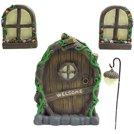 Fe magiska trädgårds dörrar, 13,5 cm fe dörr och fönster för träd, lysande i mörkret fe