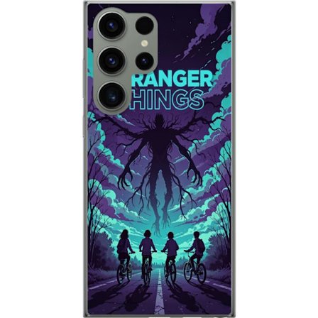 Kompatibel Mobilcover til Samsung Samsung Galaxy S23 Ultra Stranger Things-inspireret fantasyillustration med mørkt monster, cyklende børn og dramat