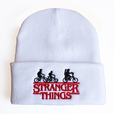 Stranger Things: Alfabet Broderad Stickad Mössa, Stickad Mössa, Stickad Mössa, Huvmössa ST Cykling Vit justerbar