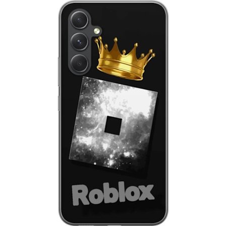 Kompatibel Mobilcover til Samsung Samsung Galaxy S24+ Minimalistisk sort og sÃ ̧lvfarvet Roblox-symbol med gylden krone og luksuriÃ ̧s gamer-Ã stetik 