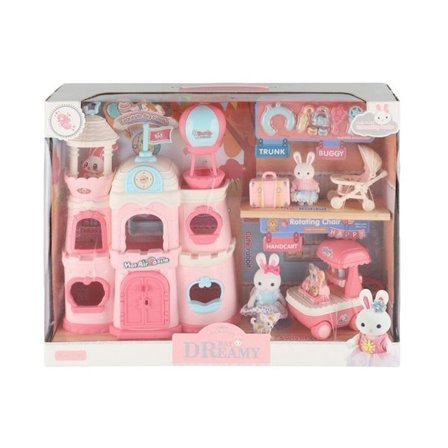 Legesæt med kanin og hus - hus i to etager med tilbehør og figurer