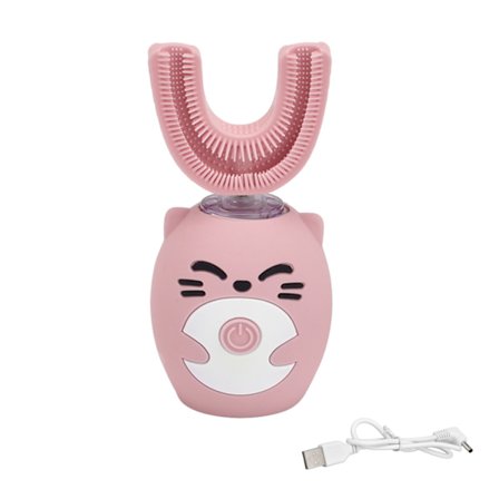 Børnetandbørste Tegneserie Design USB Opladning Fødevarekvalitet Silikone Materiale Myst TandbørstePink