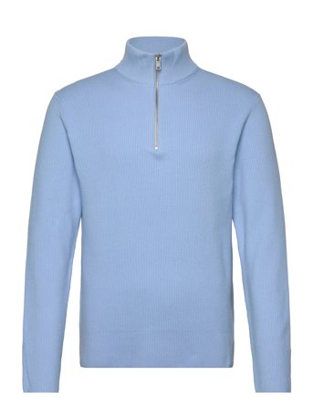 Half Zip Rib Knit Tops Knitwear Half Zip Jumpers Blue Lindbergh