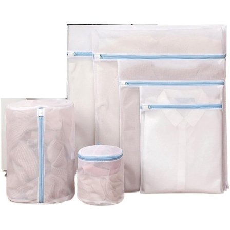 Vaskepose med lynlås 6-pak blå finmasket til undertøj strømper babytøj rejser beskyttelse til vaskemaskine kompatibel med alle mærker