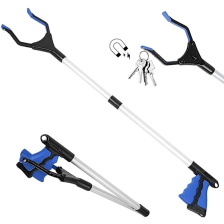 Griffer, 82 cm sammenleggbar griper laget av aluminium med roterende gummi-mikser, gripe-tang for eldre sammenleggbar lang arm-forlenger for søppel/