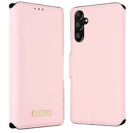 SKALO Samsung A14 4G/5G MUXMA Saffiano PU-nahka Lompakkokotelo - Pinkki