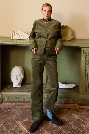 Mafalda Patrício x NA-KD Corduroy High Waist Pants - Bukser med lige ben - Grøn - EU 34