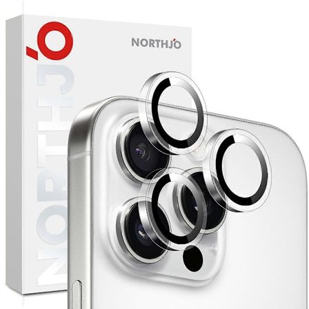 NORTHJO 1 Sett Klar Linsefilm for iPhone 15 Pro/15 Pro Max Kameralinsebeskytter Herdet Glass Metall