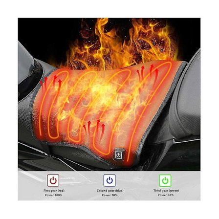 Moottoripyörän lämmitetty istuintyyny Sähkölämmitteinen istuinpehmuste moottoripyörään, moottorikelkkaan ja mönkijään yleiskäyttöisellä kiinnityksellä