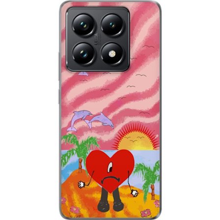 Kompatibelt Mobildeksel til Xiaomi 14T Pro Bad Bunny i en fargerik quiltet jakke med hjertemønster og solbriller i moderne gatestil