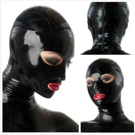 Latex Maske Fetish Latex Gummi hætter Åben mund Øjne Sexy Hovedbeklædning Håndlavet Kvinder Halloween Cosplay kostumer