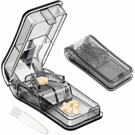 Pillerdelare för små och stora piller, pillerseparator med blad för att dela dina piller och tabletter i hälften och transportera dina mediciner (