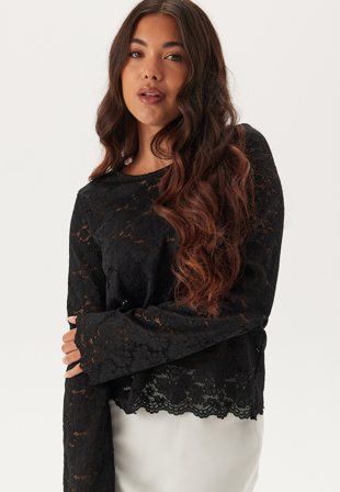 Bubbleroom - Long Sleeve Lace Top - Black - Kläder