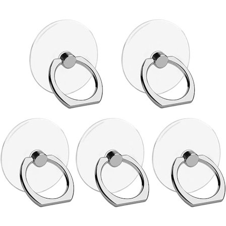 Mobiltelefon Ring Holder Stand 5-pak, Transparent Finger Kickstand 360° Graders Rotation Klar Telefon Ring Grip (Rund)