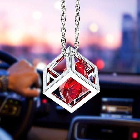 Rød Diamant Terning Krystal Bil Bakspejl Charms, Bling Bil Tilbehør, Sol Fanger Hængende Ornament Med Kæde, Bil Charm Og Hjemme Dekoration Ornament (