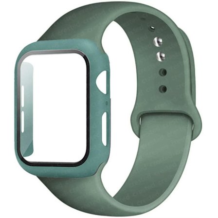 Etui + Rem for Apple Watch Band 44mm 40mm 38mm 42mm Silikonarmbånd med PC-skjermbeskytterdeksel iWatch 3 4 5 6 SE